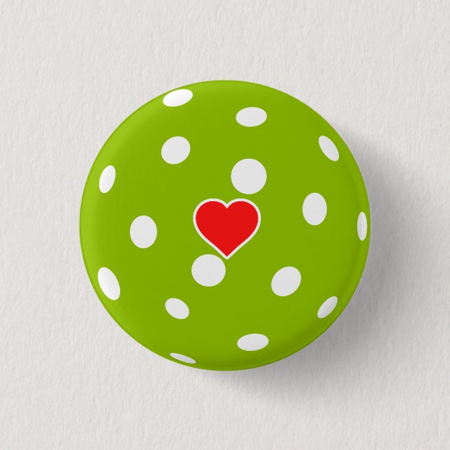 Badge Rond 2,50 Cm Sport J'aime Pickleball boule verte avec coeur (Devant)