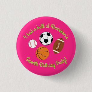 Badge Rond 2,50 Cm Sports Anniversaire Fête Enfants Cute Rose Girls