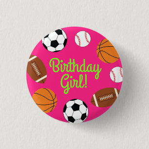 Badge Rond 2,50 Cm Sports Anniversaire Fête Enfants Cute Rose Girls