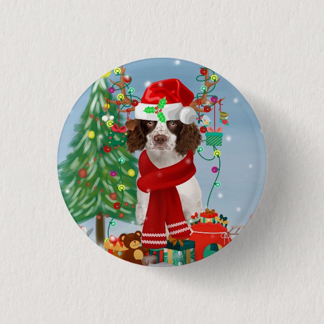 Badge Rond 2,50 Cm Springer anglais Spaniel chien avec cadeaux de Noë (Devant)