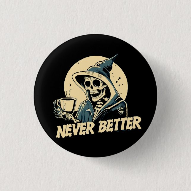Badge Rond 2,50 Cm Squelette de café Halloween (Devant)