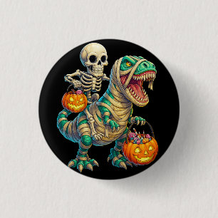 Badge Rond 2,50 Cm Squelette Fantaisiste à Cheval sur un T-Rex Momie