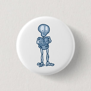 Badge Rond 2,50 Cm Squelette littéraire Ethan fasciné avec livre