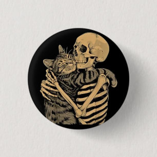 Badge Rond 2,50 Cm Squelette qui étreint un chat – Cadeau mignon pour