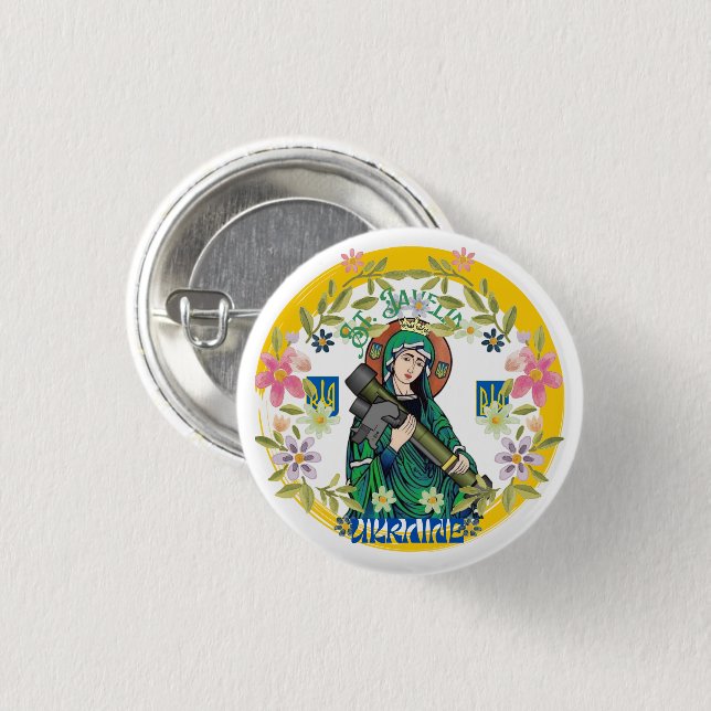 Badge Rond 2,50 Cm St javelin le protecteur de l'Ukraine, ukraine sup (Devant & derrière)