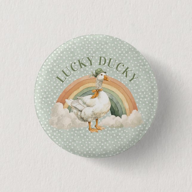 Badge Rond 2,50 Cm  St Patrick's Day Lucky Ducky with Rainbow (Devant)