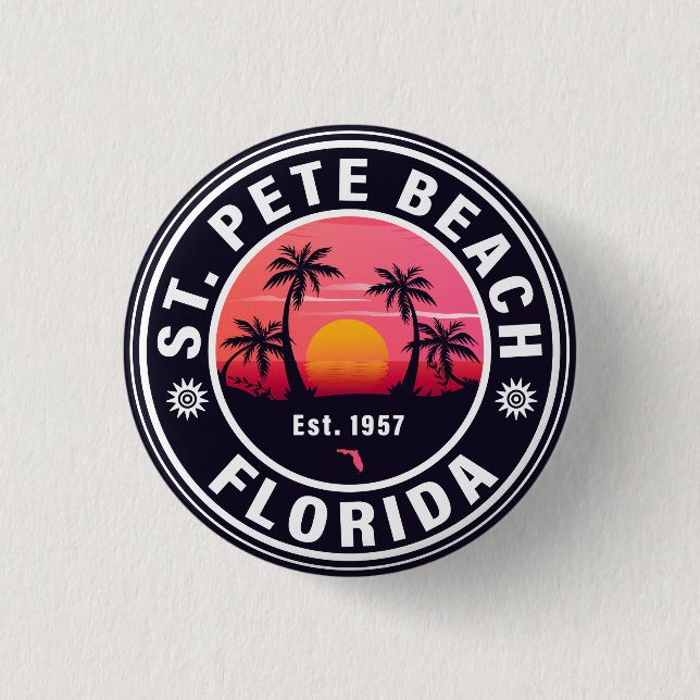 Badge Rond 2,50 Cm St. Pete Beach Floride Retro Sunset Souvenirs 60s (Devant)