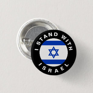Badge Rond 2,50 Cm Stand avec Israël bleu blanc noir texte personnali