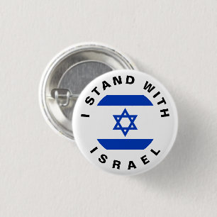 Badge Rond 2,50 Cm Stand avec Israël drapeau bleu blanc et texte pers
