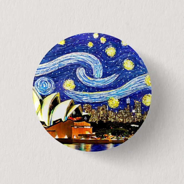 Badge Rond 2,50 Cm Starry Night Sydney Australie Opéra (Devant)