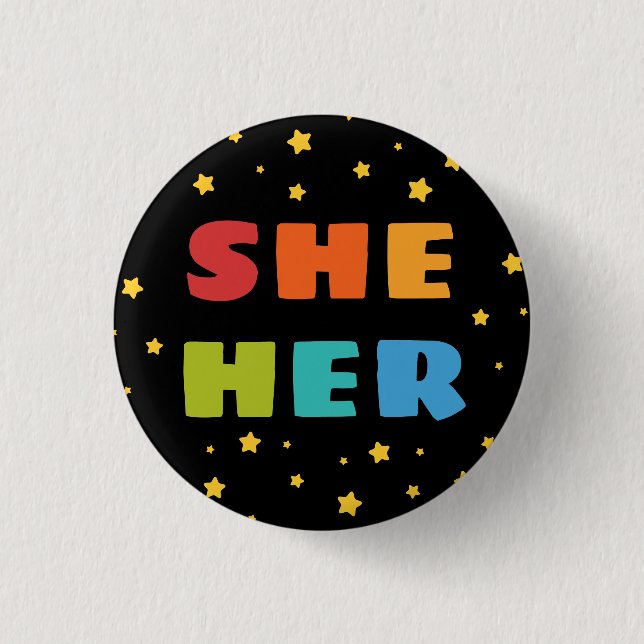 Badge Rond 2,50 Cm Starry Sky Rainbow Lettres Elle Ses Trans Pronouns (Devant)