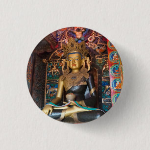Badge Rond 2,50 Cm Statue bouddhiste dans le monastère de Litang