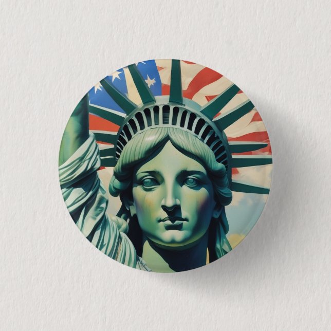 Badge Rond 2,50 Cm Statue de la Liberté et Drapeau américain New York (Devant)