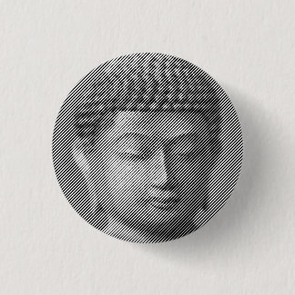 Badge Rond 2,50 Cm Statue Face Bouddha Noir Et Blanc Formée Par Ligne