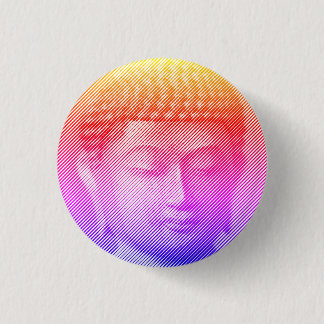 Badge Rond 2,50 Cm Statue Visage Bouddha Colorée Formée Par Lignes