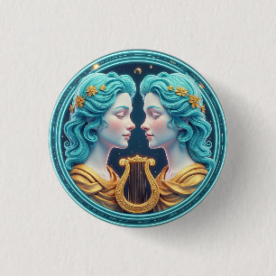 Badge Rond 2,50 Cm Statues de déesses jumelles Gemini avec cercle néo