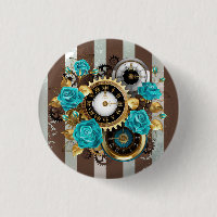 Steampunk Clock and Turquoise Roses on Striped