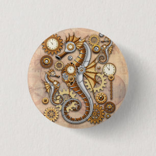 Badge Rond 2,50 Cm Steampunk Seahorse Vintage Surreal Art