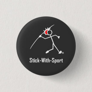 Badge Rond 2,50 Cm Stick Avec Sport Javelin Stickman Rouge foncé