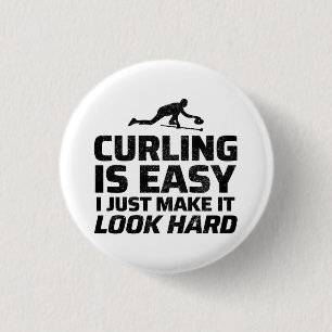 Badge Rond 2,50 Cm Stone Curling hiver glace sport Curler drôle