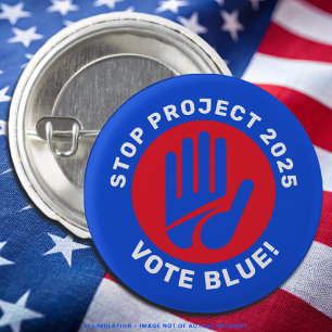 Badge Rond 2,50 Cm Stop Project 2025 Vote Blue Kamala Harris/Tim Walz