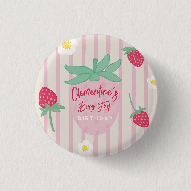 Badge Rond 2,50 Cm Strawberry Berry First Birthday  (Devant)