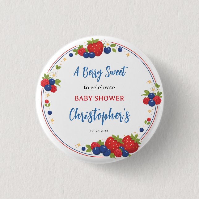 Badge Rond 2,50 Cm Strawberry Blueberry Berry Sweet Baby Shower (Devant)