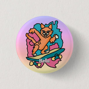 Badge Rond 2,50 Cm Street Retro Chat sur Skate Drôle
