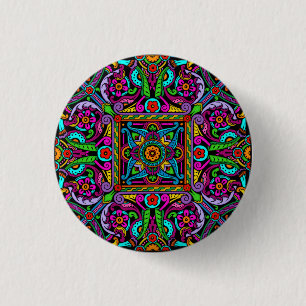 Badge Rond 2,50 Cm Style Bohème Vitrail