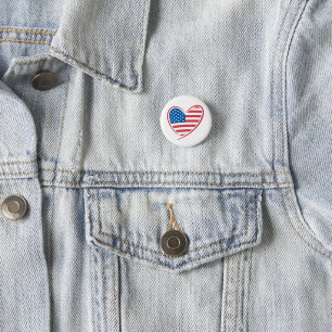 Badge Rond 2,50 Cm Style Coeur USA Drapeau Design, Patriotique Améric