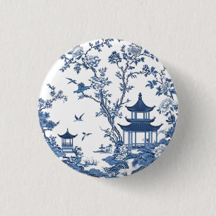 Badge Rond 2,50 Cm Style élégant simple Fleur Bleue Blanc style