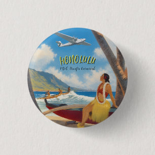 Badge Rond 2,50 Cm Style Vintage Hawaïen Voyage Honolulu Fille Hula
