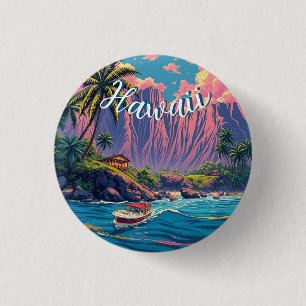 Badge Rond 2,50 Cm Style vintage Hawaiian Travel Honolulu Mid-Pacific