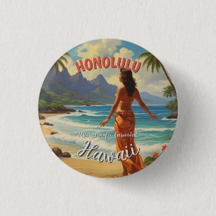 Badge Rond 2,50 Cm Style vintage Hawaiian Travel Honolulu Mid-Pacific