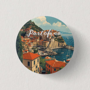 Badge Rond 2,50 Cm Style Vintage Portofino Gênes Italie