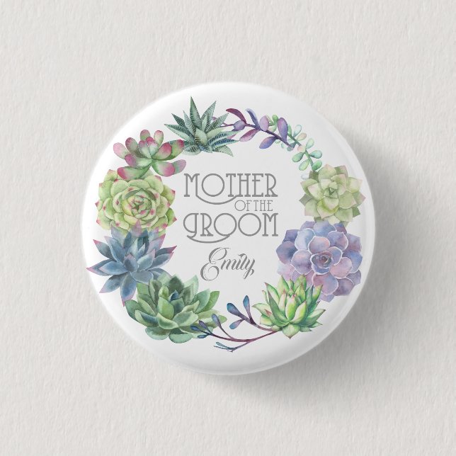 Badge Rond 2,50 Cm Succulents Wreath Mother of the Groom ID517 (Devant)