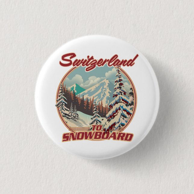 Badge Rond 2,50 Cm Suisse à Snowboard (Devant)