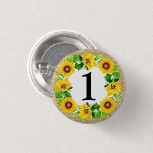 Badge Rond 2,50 Cm Sunflower & Gold Baby Girl Birthday Numéro personn