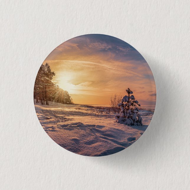 Badge Rond 2,50 Cm Sunset over snowy winter sea coast (Devant)