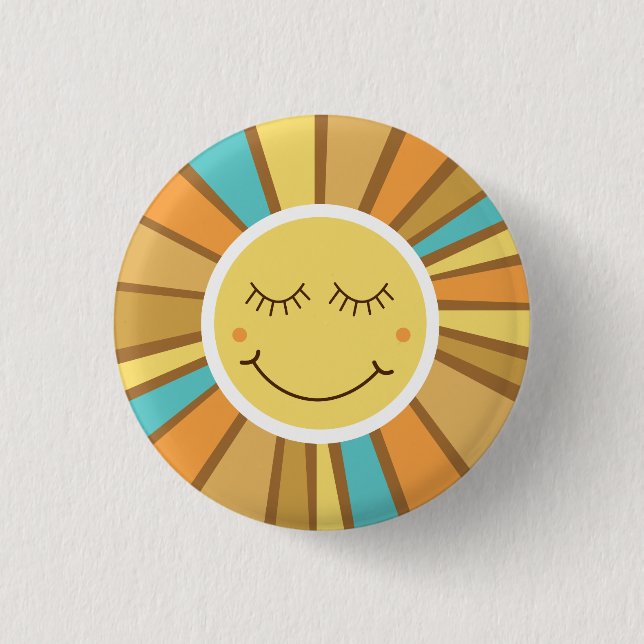 Badge Rond 2,50 Cm Sunshine Super Retro Boho Hippie autour du soleil (Devant)