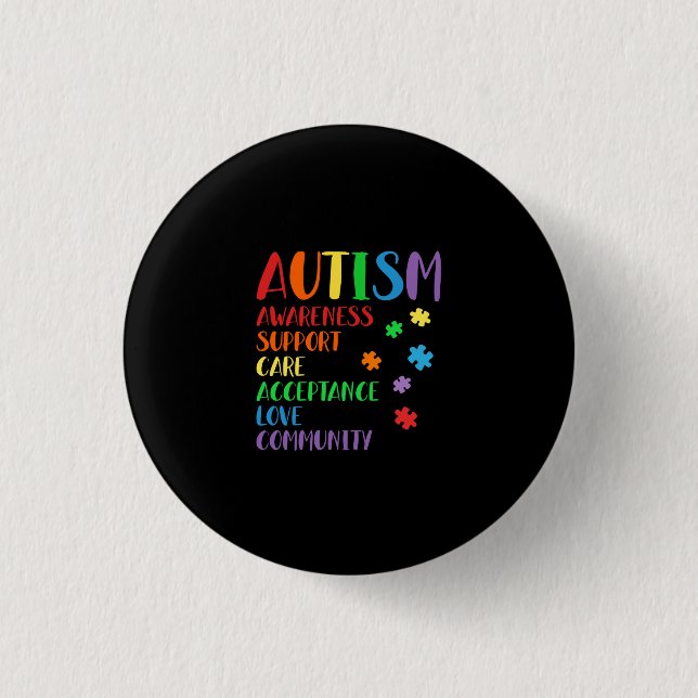 Badge Rond 2,50 Cm Support Acceptance Ally Autism (Devant)
