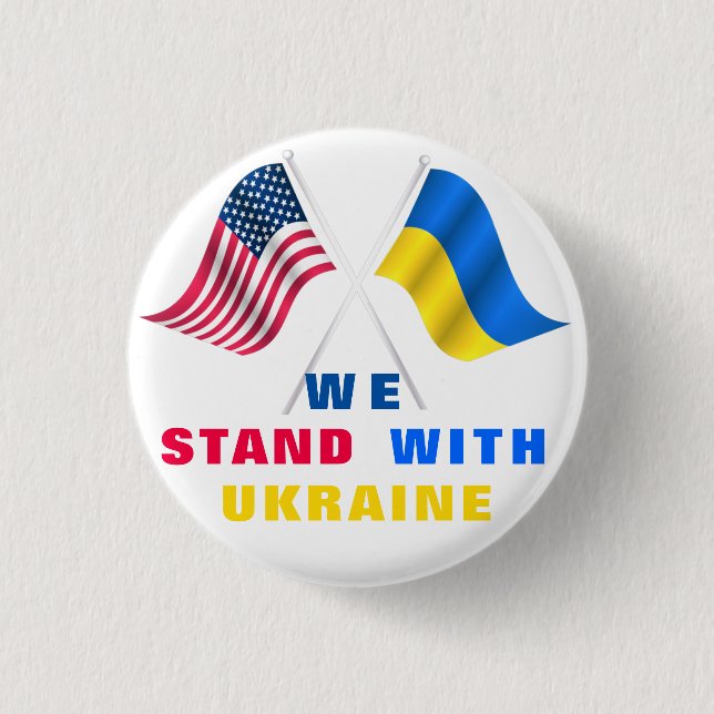 Badge Rond 2,50 Cm Support Ukraine Boutons USA et drapeau ukrainien (Devant)