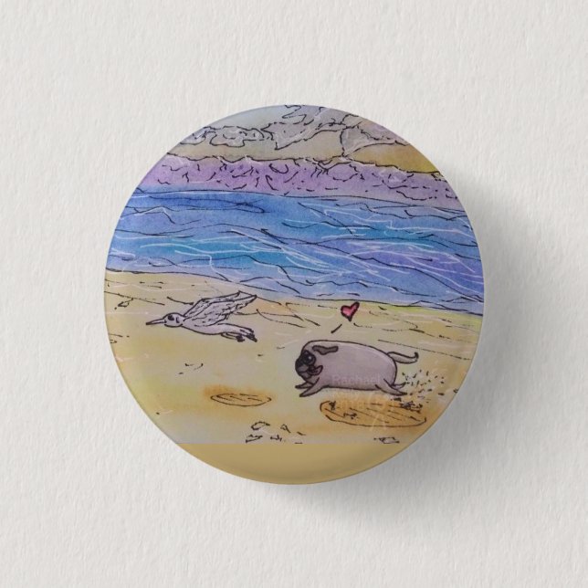 Badge Rond 2,50 Cm Supportez l'insigne de carlin - amusement de plage (Devant)