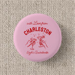 Badge Rond 2,50 Cm Sur mesure Avec amour de Destination Enterrement d<br><div class="desc">Épinglez sur le plaisir ! Ce mignon bouton personnalisé « Avec amour de » destination enterrement de vie de jeune fille est le cadeau de fête parfait et le souvenir de votre escapade entre filles de la mariée.</div>