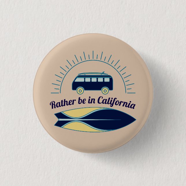 Badge Rond 2,50 Cm Surboard et Camper California (Devant)