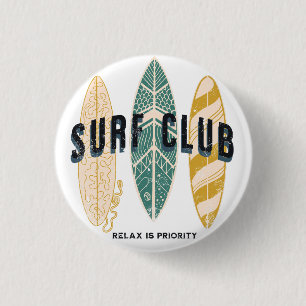 Badge Rond 2,50 Cm Surf Club Summer Beach Vacances Funny Vintage