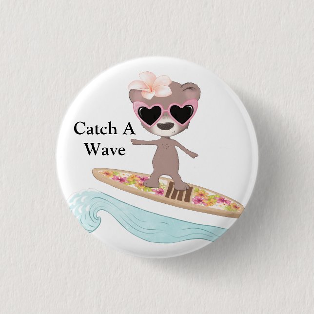 Badge Rond 2,50 Cm Surfeur Attrape Une Vague (Devant)
