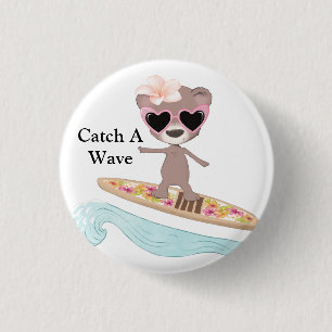 Badge Rond 2,50 Cm Surfeur Attrape Une Vague