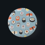 Badge Rond 2,50 Cm Sushi Nigiri Maki<br><div class="desc">Motif sushi japonais mignon sur un arrière - plan bleu.</div>