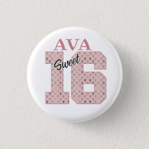 Badge Rond 2,50 Cm Sweet 16 Anniversaire fille Rose Typographie coule